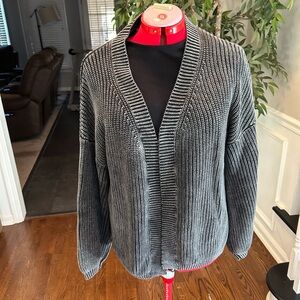 Listicle Women's Gray Ribbed Cardigan Sweater (Boho)